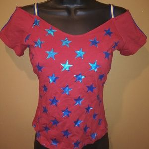 Red Blue Stars T Shirt Top Size Medium M
